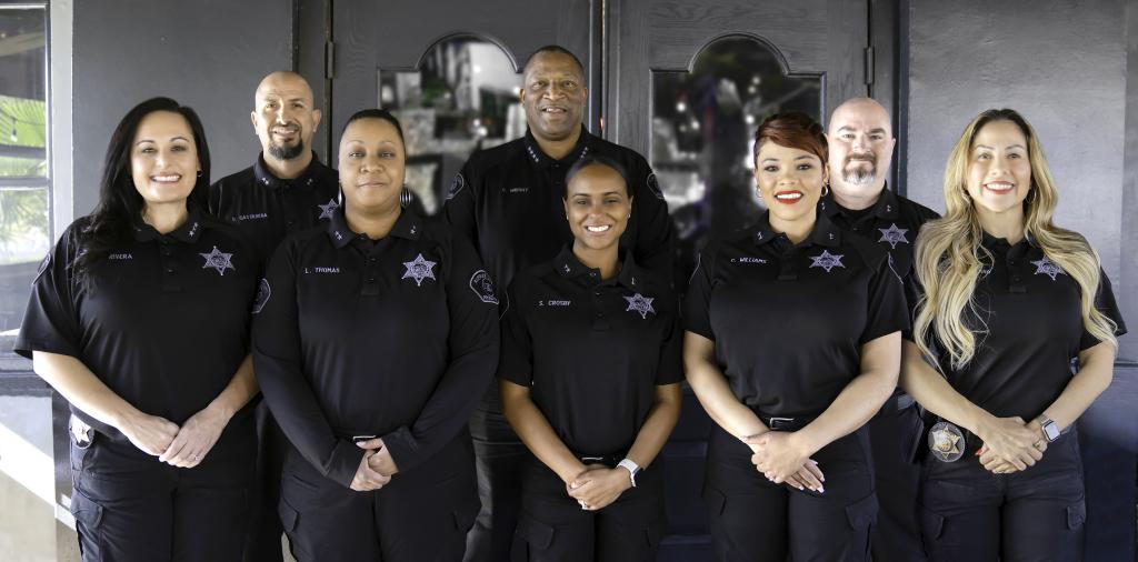 From L to R: CDPO Joseph P. Doty, Assistant Chief Probation Officer Natalie Rivera, CDPO Rudy  Lovato, CDPA Cherilyn Williams, Chief Christopher H. Wright, CDPO Elisa Judy, CDPO Daniel  Castañeda.  Chief Deputy Probation Officer (CDPO)  Chief Deputy Probation Administrator (CDPA)